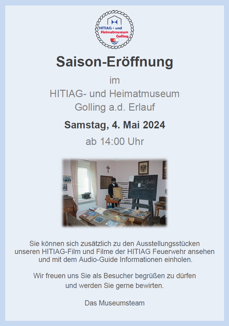 Plakat Saisoneröffnung HITIAG und Heimatmuseum
